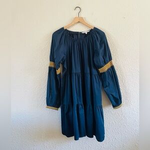 Elizabeth & James Navy Blue Smocked Neck Long Sleeve Swing Dress